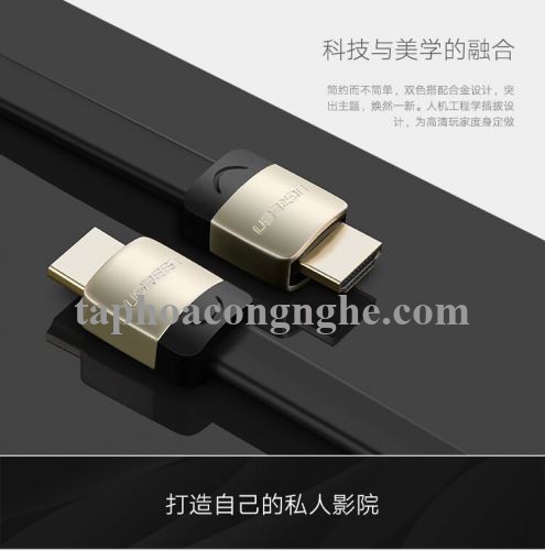 Ugreen 10265 10M màu Đen Cáp tín hiệu HDMI chuẩn 2.0 cáp dẹt đầu bọc hợp kim HD123 30010265